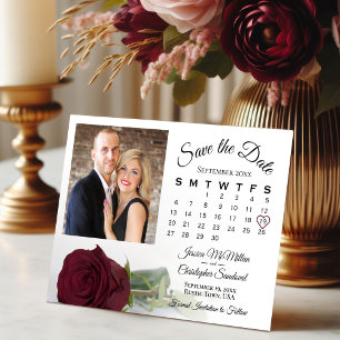 Elegante Bourgogne Roos Trouwkalender & Foto Save The Date