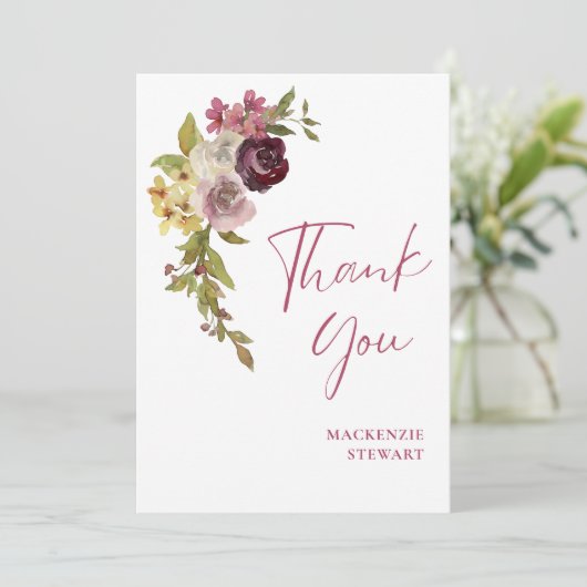 Elegante Bourgogne Roze Bloemen 40e Verjaardag Bedankkaart (Staand voorkant)