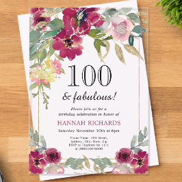 Elegante Bourgogne Roze Gouden Bloem 100ste Verjaa Acryl Uitnodigingen