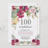 Elegante Bourgogne Roze Gouden Bloem 100ste Verjaa Kaart (Voorkant)