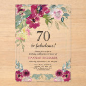 Elegante Bourgogne Roze Gouden Bloemen 70ste Verja Acryl Uitnodigingen (Voorkant)