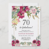 Elegante Bourgogne Roze Gouden Bloemen 70ste Verja Kaart (Voorkant)