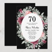 Elegante Bourgogne Roze Rose Groen 70e Verjaardag Kaart (Voorkant / Achterkant)