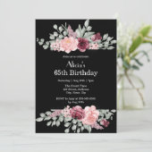 Elegante Bourgogne Roze Rose Groen Flora Verjaarda Kaart (Staand voorkant)