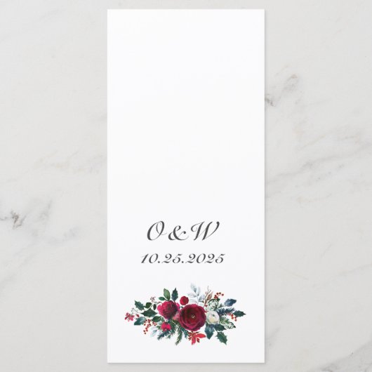 Elegante Bourgogne Rozen Winter groen bruiloft Menu (Achterkant)