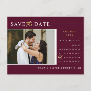 Elegante Bourgogne Save the Date Kalender QR Code Briefkaart