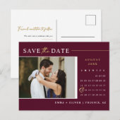 Elegante Bourgogne Save the Date Kalender QR Code Briefkaart (Voorkant / Achterkant)