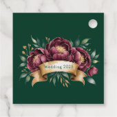 Elegante Bourgogne & Smaragdpioen met gouden accen Bedankjes Labels (Achterkant)