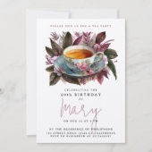 Elegante Bourgogne Tea Party Bloemen Waterverf Kaart (Voorkant)