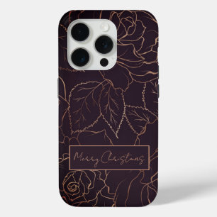 Elegante Bourgogne Vrolijk Kerstfeest Gouden Rozen iPhone 15 Pro Case