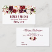 Elegante Bourgogne Waterverf Bloemen Verwijzing Visitekaartje (Voorkant / Achterkant)