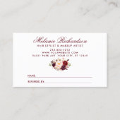 Elegante Bourgogne Waterverf Bloemen Verwijzing Visitekaartje (Achterkant)