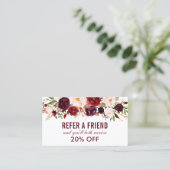 Elegante Bourgogne Waterverf Bloemen Verwijzing Visitekaartje (Staand voorkant)