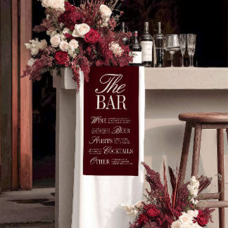 Elegante Bourgogne Wedding Bar Menu Receptie Decor Spandoek