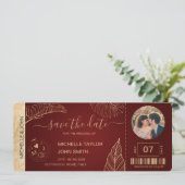 Elegante Bourgogne Wereld Save the Date Boarding P Kaart (Staand voorkant)