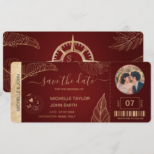 Elegante Bourgogne Wereld Save the Date Boarding P Kaart (Voorkant / Achterkant)