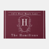 Elegante Bourgogne wijn familie monogram adres Deurmat (Voorkant)