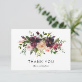 Elegante Bourgogne Wijn Herfst Bloemen Rustieke Br Bedankkaart (Staand voorkant)