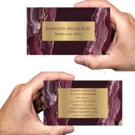 Elegante Bourgogne Wijn Rode en Gouden Agaat Luxe Visitekaartje