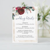 Elegante Bourgogne Winter Rozen Trouwdetails Informatiekaartje (Staand voorkant)