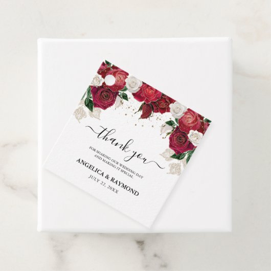 Elegante Bourgogne, wit & gouden bruiloft dank u Bedankjes Labels (In situ)