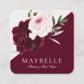 Elegante Bourgogne & Wit Marmeren Waterverf Bloeme Vierkante Visitekaartje (Voorkant)
