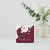 Elegante Bourgogne & Wit Marmeren Waterverf Bloeme Vierkante Visitekaartje (Staand voorkant)