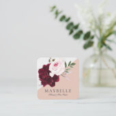 Elegante Bourgogne & Wit Marmeren Waterverf Bloeme Vierkante Visitekaartje (Staand voorkant)
