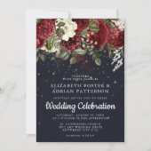 Elegante Bourgogne & Witte Bloemen | Navy Wedding Kaart (Voorkant)