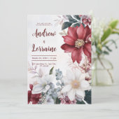 Elegante Bourgogne & Witte Bloemen Waterverf bruil Kaart (Staand voorkant)