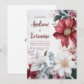 Elegante Bourgogne & Witte Bloemen Waterverf bruil Kaart (Voorkant / Achterkant)