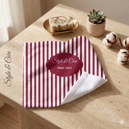 Elegante Bourgogne Witte Streeppatroon Aangepaste Washandje