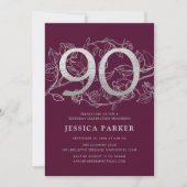 Elegante Bourgogne Zilver 90ste Verjaardag Kaart (Voorkant)