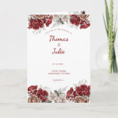 Elegante Bourgogne & Zilveren Bloemen Gevouwen Programma (Voorkant)