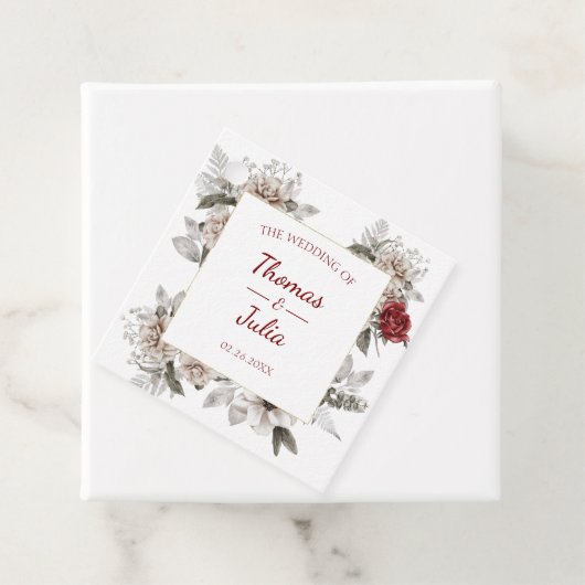 Elegante Bourgogne & Zilveren Waterverf Favoriet T Bedankjes Labels (In situ)