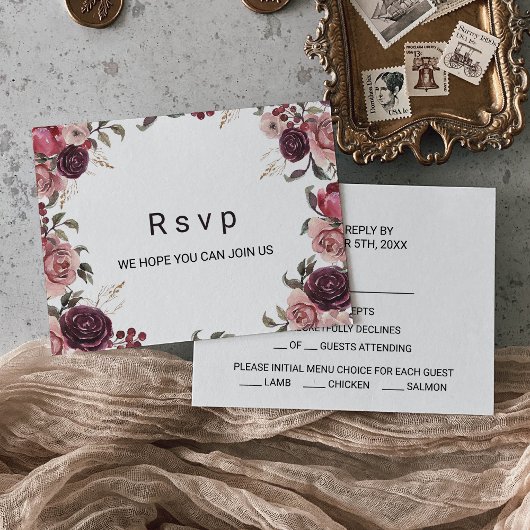 Elegante Bourgogne Zomer Bloemen Menu Keuze