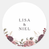 Elegante Bourgogne Zomer Bruiloft Envelope Seals Ronde Sticker (Voorkant)