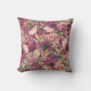 Elegante Bourgondië Blush Roze Aquarel Bloemig Buitenkussen