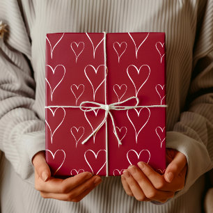 Elegante Bourgondië Chic Wit Hart Omlijning Cadeaupapier