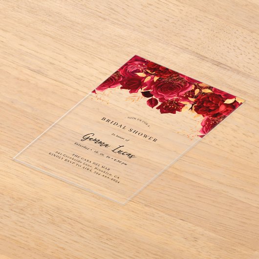 Elegante Bourgondië en gouden bruids Douche Uitnod Acryl Uitnodigingen (Laagn)