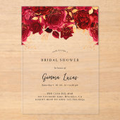 Elegante Bourgondië en gouden bruids Douche Uitnod Acryl Uitnodigingen (Voorkant)