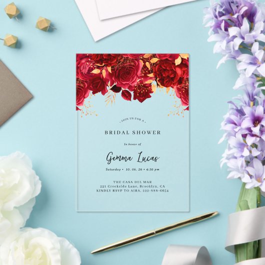 Elegante Bourgondië en gouden bruids Douche Uitnod Acryl Uitnodigingen (Insitu (Huwelijk))