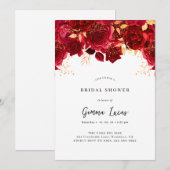 Elegante Bourgondië en gouden bruids Douche Uitnod Kaart (Voorkant / Achterkant)