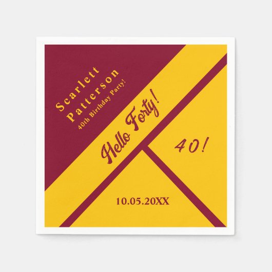 Elegante Bourgondië en gouden luxe 40e verjaardag Servet (Voorkant)