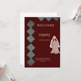 Elegante Bourgondië en Roze Laylat al Henna Uitnod Kaart