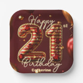 Elegante Bourgondië & Goud 21ste Verjaardag Papieren Bordje (Voorkant)