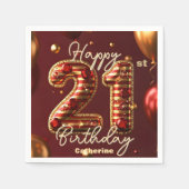 Elegante Bourgondië & Goud 21ste Verjaardag Servet (Voorkant)