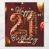 Elegante Bourgondië & Goud 21ste Verjaardag Wijn Etiket (Enkel label)