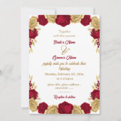 Elegante Bourgondië & gouden bloemen bruiloft Kaart (Voorkant)