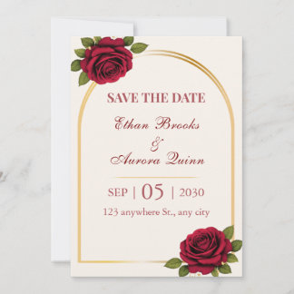 Elegante Bourgondië & Gouden Bloemige Bewaar de Da Save The Date